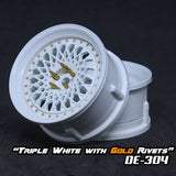 DS Racing (#DE-304) Drift Element Mesh Wheel Set - Triple White w/ Gold Rivets